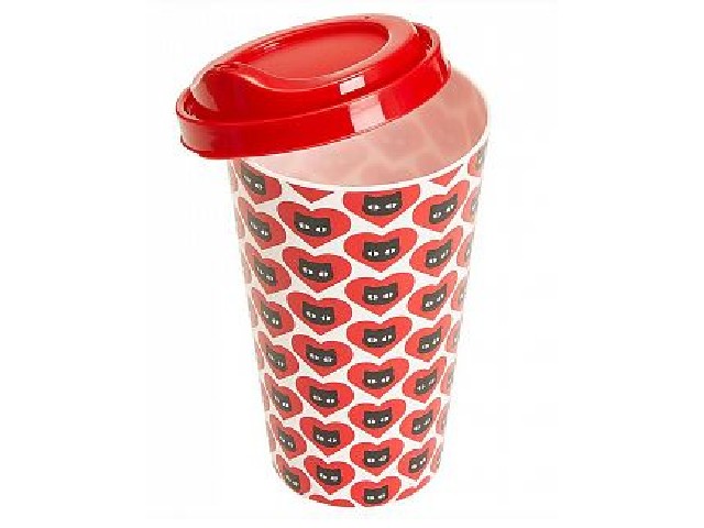 Стакан с крышкой 550мл с декором (красный)